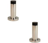 Loops 2x Wall Mounted Doorstop Cylinder on Rose Rubber Tip 76 x 22mm Bright Steel in Metallics Loops Metallics