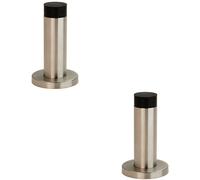 Loops 2x Wall Mounted Doorstop Cylinder on Rose Rubber Tip 76 x 22mm Satin Steel in Metallics Loops Metallics