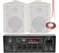 Loops 2X White Bluetooth Wall Speaker System 110W Bar Restaurant Wireless Amp Hifi Kit