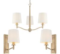 Loops 3 Bulb Ceiling Pendant Lamp & 2x Matching Wall Light Matt Antique Brass & Shade in Metallics Loops Metallics