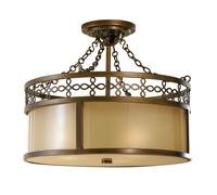 Loops 3 Bulb Semi Flush Detailed Ironwork Glass Aged Oak Astral Bronze LED E27 60W in Clear Loops Clear