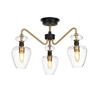 Loops 3 Bulb Semi Flush Light Aged Brass Finish Charcoal Black Paint LED E14 40W Loops Black