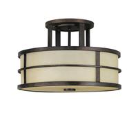 Loops 3 Bulb Semi Flush Light Amber Ribbed Glass Shade Grecian Bronze LED E27 60W in Clear Loops Clear