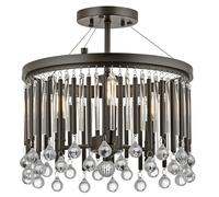 Loops 3 Bulb Semi Flush Light Black Metal Rods/Clear Glass Tubes Beads LED E14 60W Loops Black