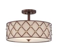 Loops 3 Bulb Semi Flush Light Criss Cross Lattice Tan Shade Copper Canyon LED E27 100W Loops Copper