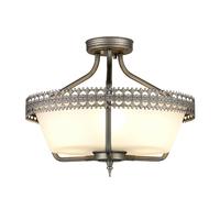 Loops 3 Bulb Semi Flush Light Grey Hand Painted White Glass Shade LED E27 60W Loops White