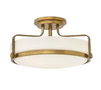 Loops 3 Bulb Semi Flush Light Opal Glass Metal Ring Heritage Brass LED E27 60W in Clear Loops Clear