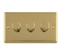 Loops 3-Gang 400W Led 2-Way Rotary Dimmer Switch - Polished Brass, Fits Double Uk Backbox