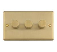 Loops 3-Gang 400W Led 2-Way Satin Brass Rotary Dimmer Switch - Fits Double Uk Backbox