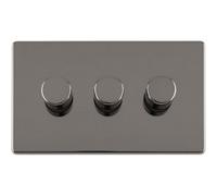 Loops 3 Gang Rotary Dimmer Switch 2 Way Led Screwless Black Nickel Light Dimming Wall