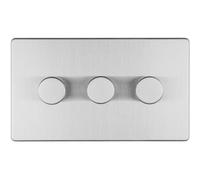 Loops 3 Gang Rotary Dimmer Switch 2 Way Led Screwless Satin Steel Light Dimming Wall