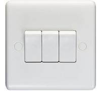 Loops 3 Gang Triple 10A Light Switch 2 Way - White Plastic Wall Plate Outlet Rocker