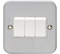 Loops 3 Gang Triple Light Switch 2 Way 10A Heavy Duty Metal Clad - White Trim & Rocker