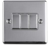 Loops 3 Gang Triple Light Switch Polished Chrome 2 Way 10A Grey Trim & Metal Rocker