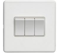 Loops 3 Gang Triple Light Switch Screwless Matt White 2 Way 10A Metal Rocker Slim