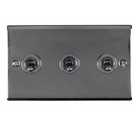Loops 3 Gang Triple Retro Toggle Light Switch Black Nickel 10A 2 Way Lever Plate