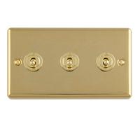 Loops 3-Gang Triple Retro Toggle Light Switch Polished Brass 10A 2-Way 86X145mm