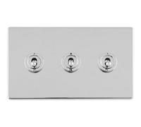 Loops 3 Gang Triple Retro Toggle Light Switch Screwless Polished Chrome 10A 2Way Lever