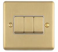 Loops 3-Gang Triple Rocker Light Switch Satin Brass With White Trim 2-Way 10A