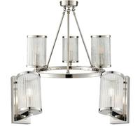 Loops 3 Lamp Ceiling & 2x Matching Wall Light Pack Bright Nickel & Ribbed Glass Shade in Metallics Loops Metallics