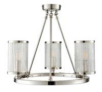 Loops 3 Light Chandelier Pendant Nickel Ribbed Glass Shade Hanging Ceiling Lamp Holder in Metallics Loops Metallics