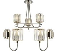 Loops 3 Light Semi Flush Ceiling Lamp & 2X Matching Wall Lights - Bright Nickel Frosted Glass Chandelier
