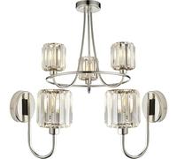 Loops 3 Light Semi Flush Ceiling Lamp & 2X Matching Wall Lights - Bright Nickel Frosted Glass Chandelier