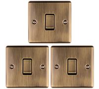 Loops 3 Pack 1 Gang 20A Single Light Switch Antique Brass & Black 2 Way Metal Rocker