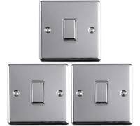 Loops 3 Pack 1 Gang 20A Single Light Switch Polished Chrome & Grey 2 Way Metal Rocker