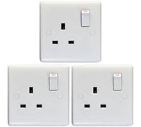 Loops 3 Pack 1 Gang Double Pole 13A Switched Uk Plug Socket - White Wall Power Outlet