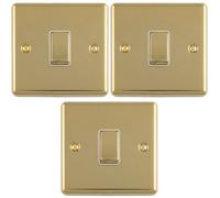 Loops 3-Pack 1-Gang Polished Brass 2-Way Metal Rocker Light Switch With White Trim 10A