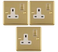 Loops 3-Pack 1-Gang Polished Brass & White 13A Switched Uk Wall Socket