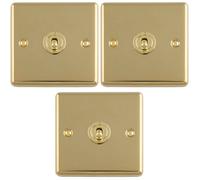 Loops 3-Pack 1-Gang Retro Toggle Light Switch Plate Polished Brass, 10A 2-Way (86 X 86mm)