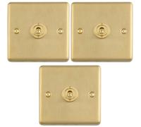 Loops 3-Pack 1-Gang Retro Toggle Light Switches Satin Brass 10A Screwed 2-Way Plate