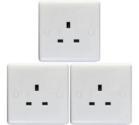 Loops 3 Pack 1 Gang Single 13A Unswitched Uk Plug Socket - White Wall Power Outlet