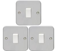 Loops 3 Pack 1 Gang Single Light Switch 2 Way 10A Heavy Duty Metal Clad - White Rocker