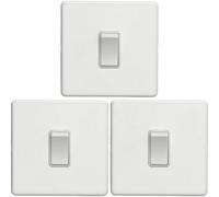 Loops 3 Pack 1 Gang Single Light Switch Screwless Matt White 2 Way 10A Slim Rocker
