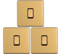 Loops 3 Pack 1 Gang Single Light Switch Screwless Satin Brass 2 Way 10A Slim Rocker