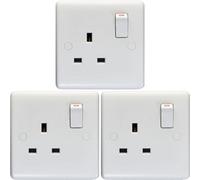 Loops 3 Pack 1 Gang Single Pole 13A Switched Uk Plug Socket - White Wall Power Outlet