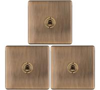 Loops 3 Pack 1 Gang Single Retro Toggle Light Switch Screwless Antique Brass 10A 2 Way