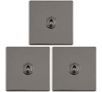 Loops 3 Pack 1 Gang Single Retro Toggle Light Switch Screwless Black Nickel 10A 2 Way