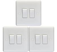 Loops 3 Pack 2 Gang Double 10A Light Switch 2 Way - White Plastic Wall Plate Rocker