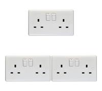 Loops 3 Pack 2 Gang Double Pole 13A Switched Uk Plug Socket - White Wall Power Outlet