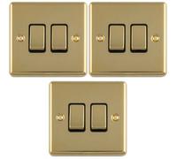 Loops 3-Pack 2-Gang Double Rocker Light Switch Polished Brass With Black Trim 10A