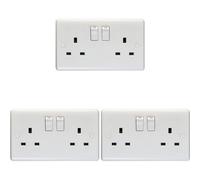 Loops 3 Pack 2 Gang Single Pole 13A Switched Uk Plug Socket White Double Power Outlet
