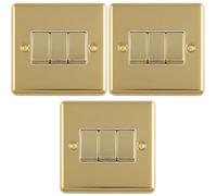 Loops 3-Pack 3-Gang Polished Brass Triple Rocker Light Switches With White Trim, 10A 2-Way