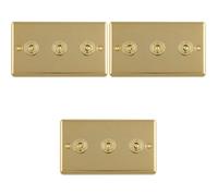 Loops 3 Pack 3-Gang Retro Toggle Light Switches Polished Brass 10A 2-Way - Fits Double Uk Backbox