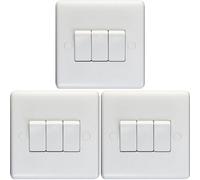 Loops 3 Pack 3 Gang Triple 10A Light Switch 2 Way - White Plastic Wall Plate Rocker
