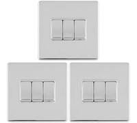 Loops 3 Pack 3 Gang Triple Light Switch Screwless Polished Chrome 2 Way 10A Rocker