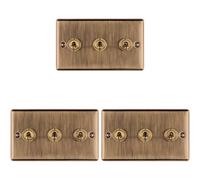 Loops 3 Pack 3 Gang Triple Retro Toggle Light Switch Antique Brass 10A 2 Way Plate